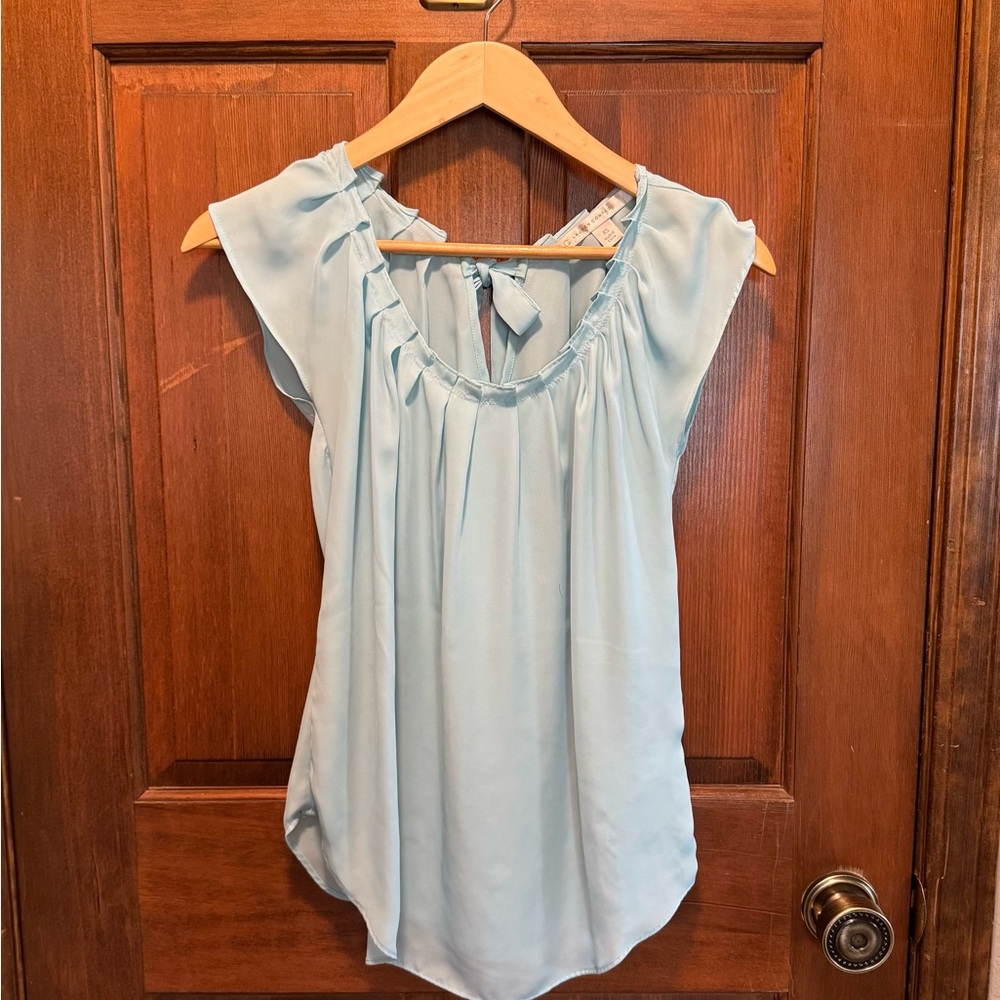 LC Lauren Conrad Blue Ruffled Tie Front Blouse